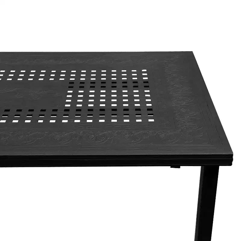 Set da pranzo rettangolare moderno per esterni in rete a traliccio in alluminio da 95" con 8 sedie a braccioli a fantasia a scacchi - Nero - Oakland Living