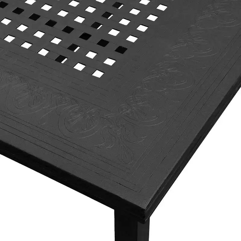 Set da pranzo rettangolare moderno per esterni in rete a traliccio in alluminio da 95" con 8 sedie a braccioli a fantasia a scacchi - Nero - Oakland Living