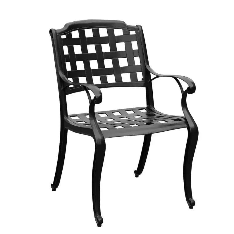 Set da pranzo rettangolare moderno per esterni in rete a traliccio in alluminio da 95" con 8 sedie a braccioli a fantasia a scacchi - Nero - Oakland Living
