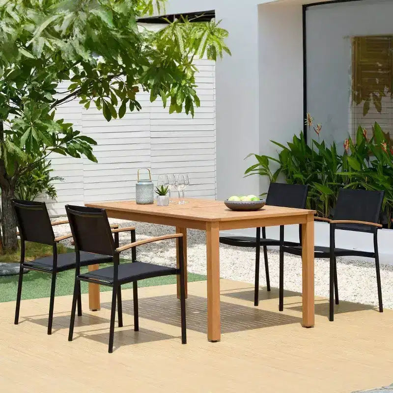 Amazonia 5pz Eucalipto Rettangolare Minerva Set da Pranzo da Esterno Nero