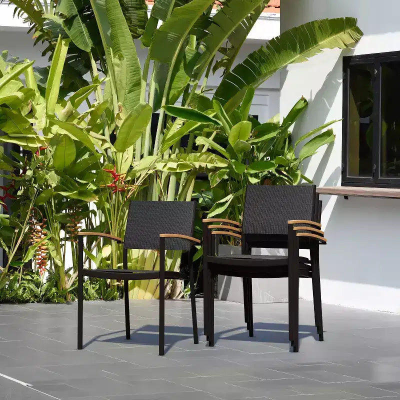 Amazonia 5pz Eucalipto Rettangolare Minerva Set da Pranzo da Esterno Nero