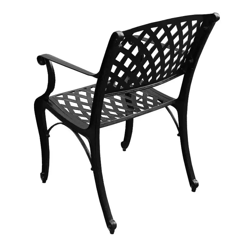 Set da pranzo da esterni da 9 pezzi con tavolo rettangolare grande in alluminio a rete ornata moderna da 84" e sedie moderne - Nero - Oakland Living