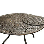 Set da pranzo per patio da 7 pezzi con tavolo rotondo in alluminio a maglia ornamentale tradizionale da 59" con vassoio girevole - Bronzo - Oakland Living: resistente ai raggi UV