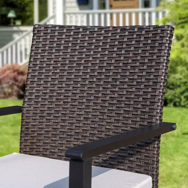 Set da pranzo da esterno 9 pz con tavolo allungabile e sedie in vimini - Beige - Captiva Designs: Telaio in acciaio verniciato a polvere, resistente alle intemperie