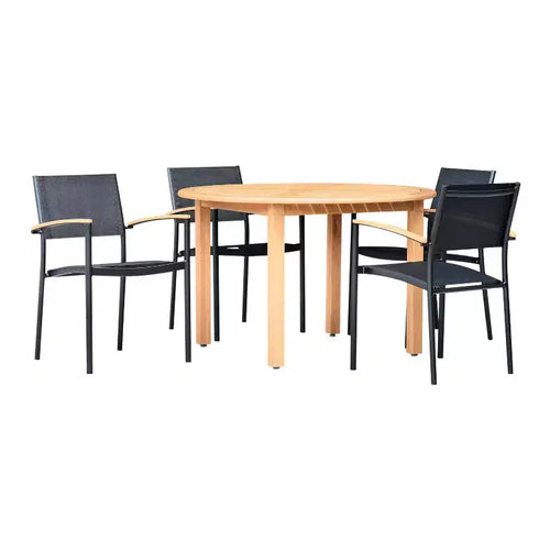 Amazonia 5pc Eucalyptus Round Longbottom Outdoor Patio Dining Set Black: All-Weather, UV-Resistant