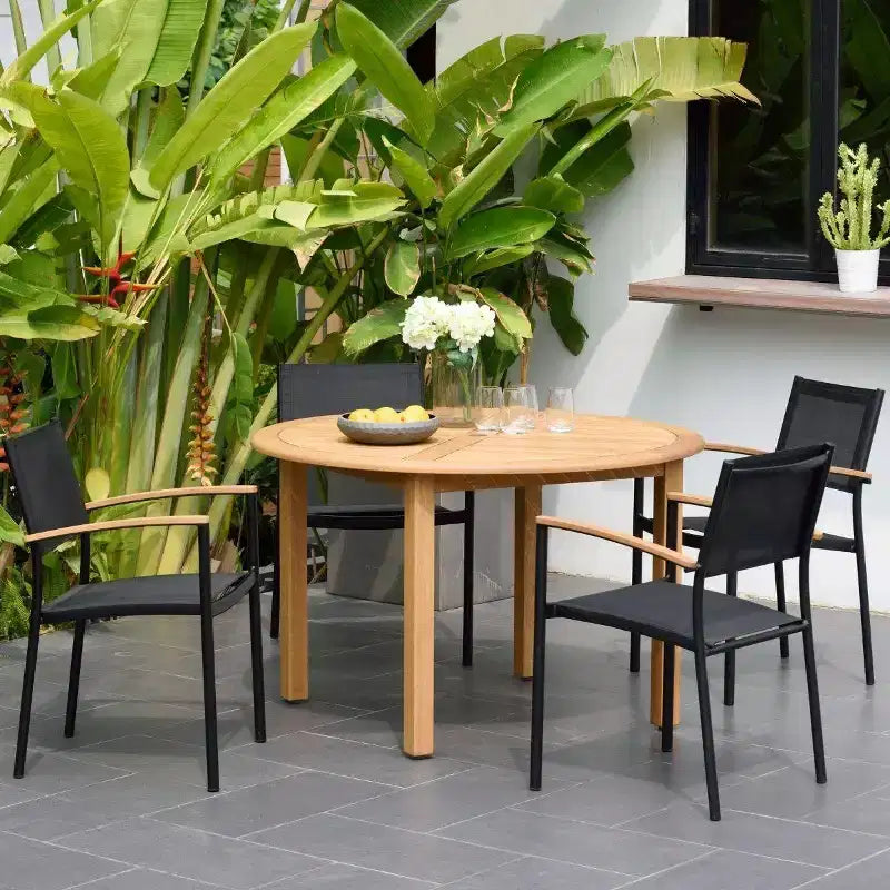 Amazonia Set da Pranzo Rotondo da Esterno Longbottom in Eucalipto 5pz Nero: Resistente alle Intemperie e ai Raggi UV