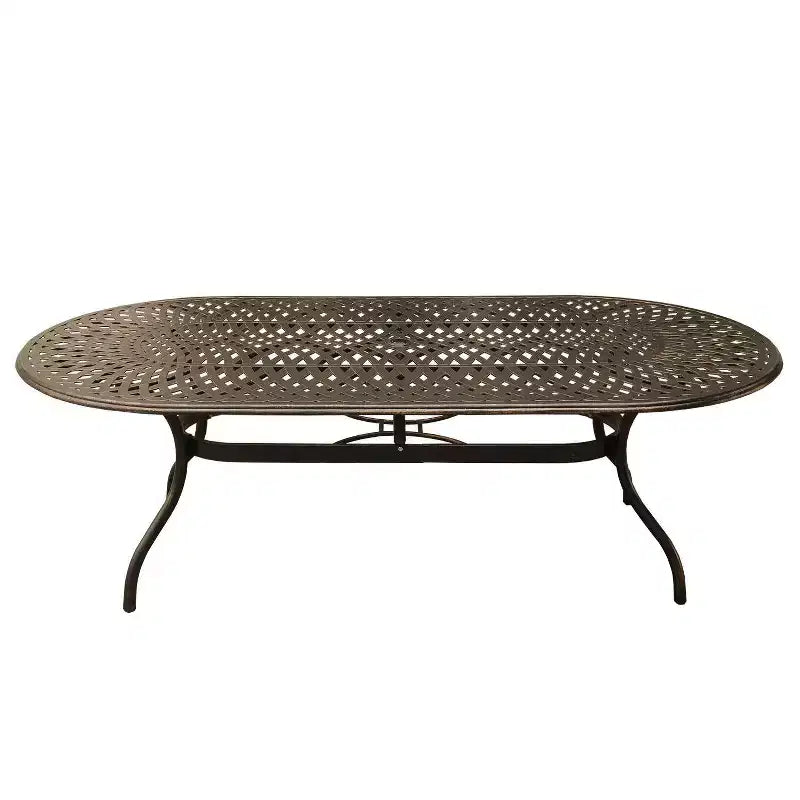 Set da pranzo da esterni da 11 pezzi con tavolo ovale contemporaneo moderno in alluminio a rete a reticolo da 95 pollici con dieci sedie - Bronzo - Oakland Living: Resistente ai raggi UV