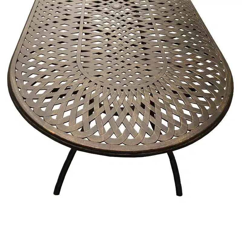 Set da pranzo da esterni da 11 pezzi con tavolo ovale contemporaneo moderno in alluminio a rete a reticolo da 95 pollici con dieci sedie - Bronzo - Oakland Living: Resistente ai raggi UV