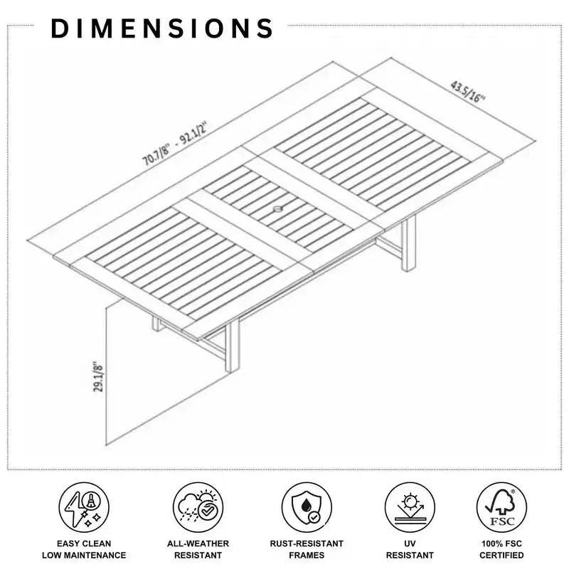 Tavolo da pranzo rettangolare estensibile da esterno Amazonia Lapa Teak Finish Wood