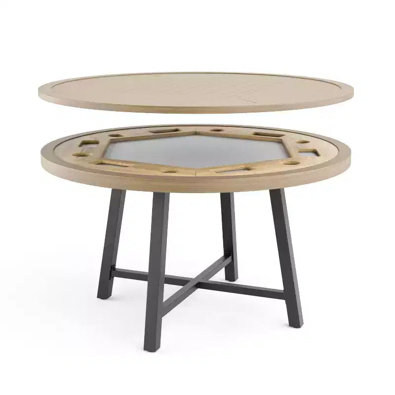 Greemotion 50.5" Lyon 3-in-1 Round Outdoor Convertible Dining Table: UV-Protected, Chess Board, Gray Frame