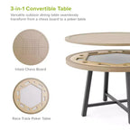 Greemotion Tavolo da Pranzo Rotondo Trasformabile 3-in-1 Lyon da Esterno 128 cm: Protezione UV, Scacchiera, Struttura Grigia