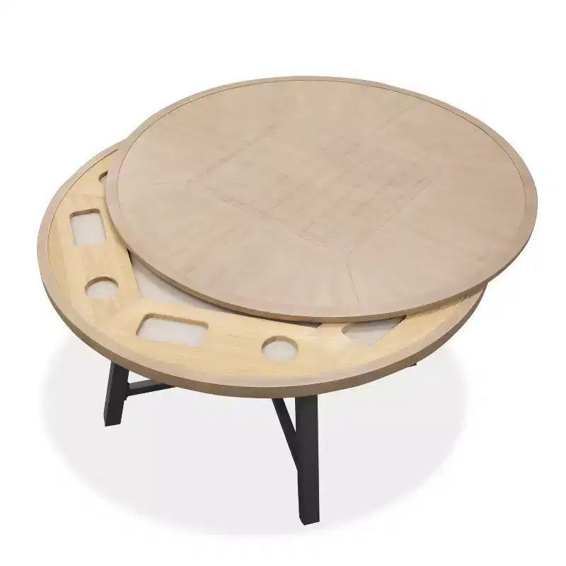 Greemotion Tavolo da Pranzo Rotondo Trasformabile 3-in-1 Lyon da Esterno 128 cm: Protezione UV, Scacchiera, Struttura Grigia