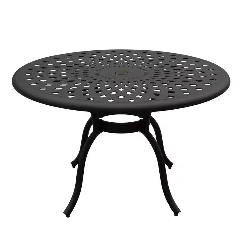 48" Modern Weave Design Mesh Aluminum Round Patio Dining Table Black - Oakland Living: Weather-Resistant Outdoor Furniture