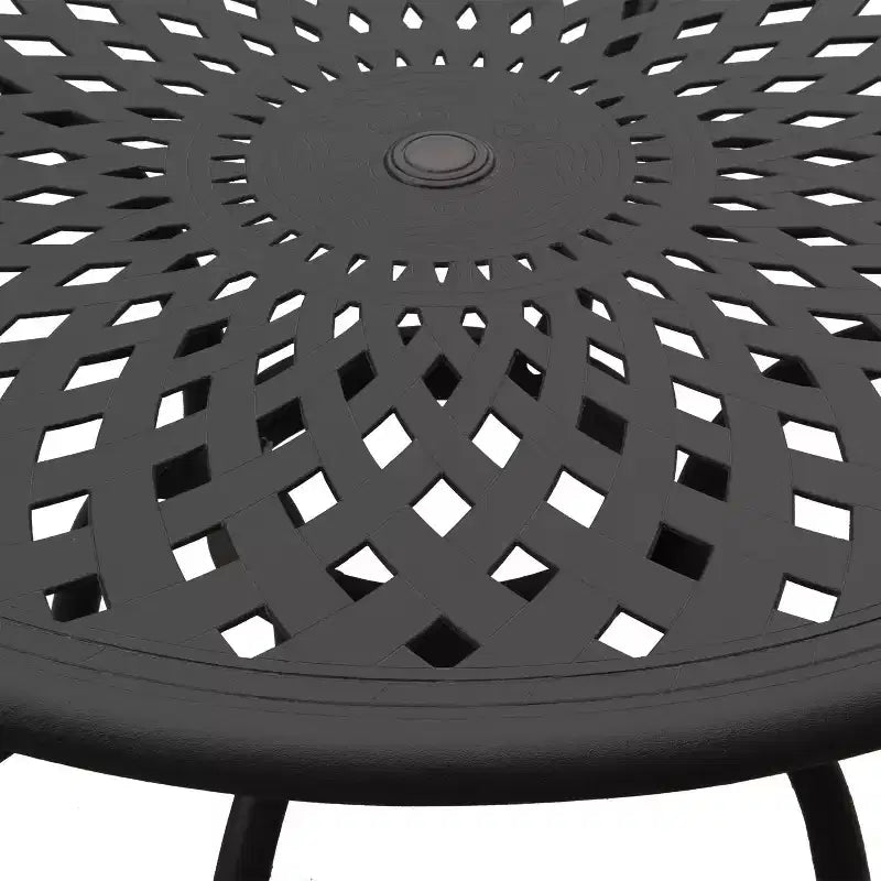 Tavolo da pranzo rotondo da esterno in alluminio con design a trama moderno, 48", nero - Oakland Living: Mobili da esterno resistenti alle intemperie