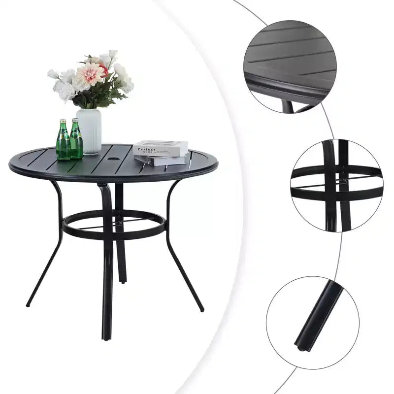 Tavolo da pranzo rotondo da patio con foro per ombrellone - Nero - Captiva Designs: Mobili da esterno resistenti alle intemperie