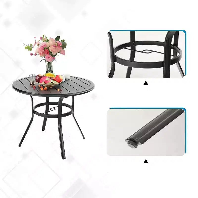 Tavolo da pranzo rotondo da patio con foro per ombrellone - Nero - Captiva Designs: Mobili da esterno resistenti alle intemperie