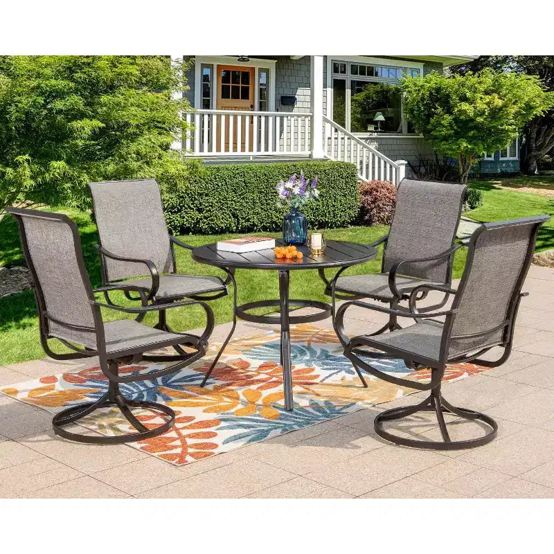 Tavolo da pranzo rotondo da patio con foro per ombrellone - Nero - Captiva Designs: Mobili da esterno resistenti alle intemperie