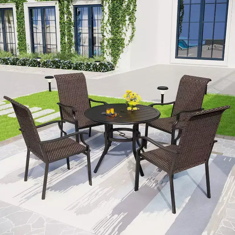 Tavolo da pranzo rotondo da patio con foro per ombrellone - Nero - Captiva Designs: Mobili da esterno resistenti alle intemperie