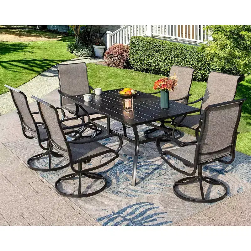 Tavolo da Pranzo Rettangolare in Acciaio per Esterni - Nero - Captiva Designs: 6 Posti, Rivestimento E-Coating, Resistente agli Agenti Atmosferici