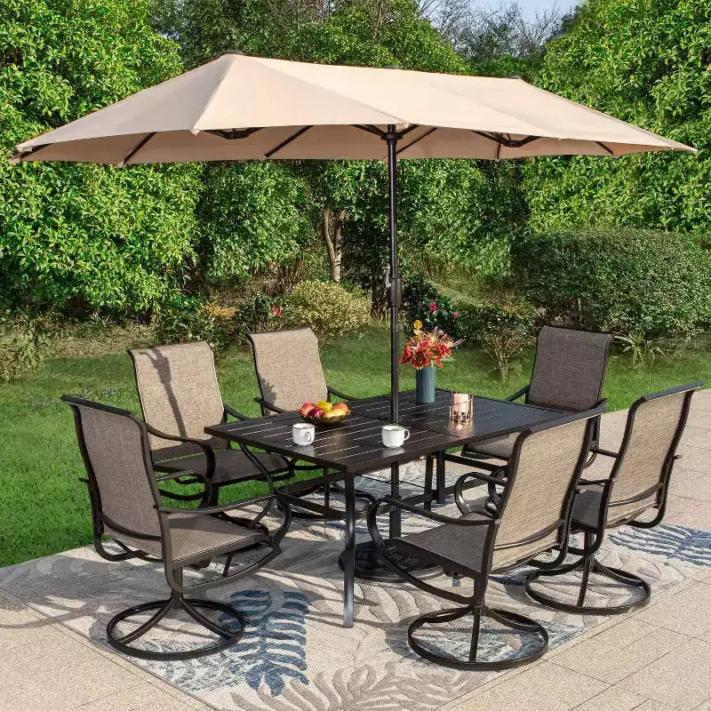 Tavolo da Pranzo Rettangolare in Acciaio per Esterni - Nero - Captiva Designs: 6 Posti, Rivestimento E-Coating, Resistente agli Agenti Atmosferici