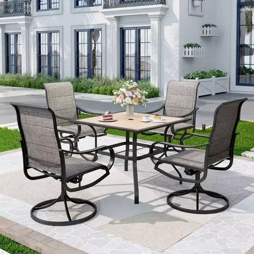 5pc Patio Set with Square Table & Steel 360 Swivel Sling Arm Chairs - Captiva Designs