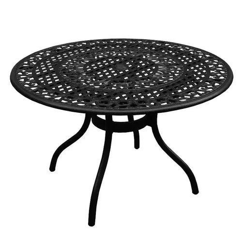 48" Ornate Mesh Aluminum Round Patio Dining Table - Black - Oakland Living: Weather-Resistant, UV-Protected Outdoor Furniture
