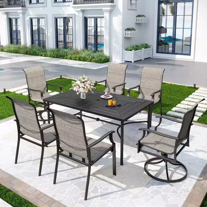 Tavolo da Pranzo Rettangolare in Acciaio Inox da Esterno con Foro per Ombrellone - Captiva Designs: Verniciato a Polvere, 6 Posti, Resistente agli Agenti Atmosferici