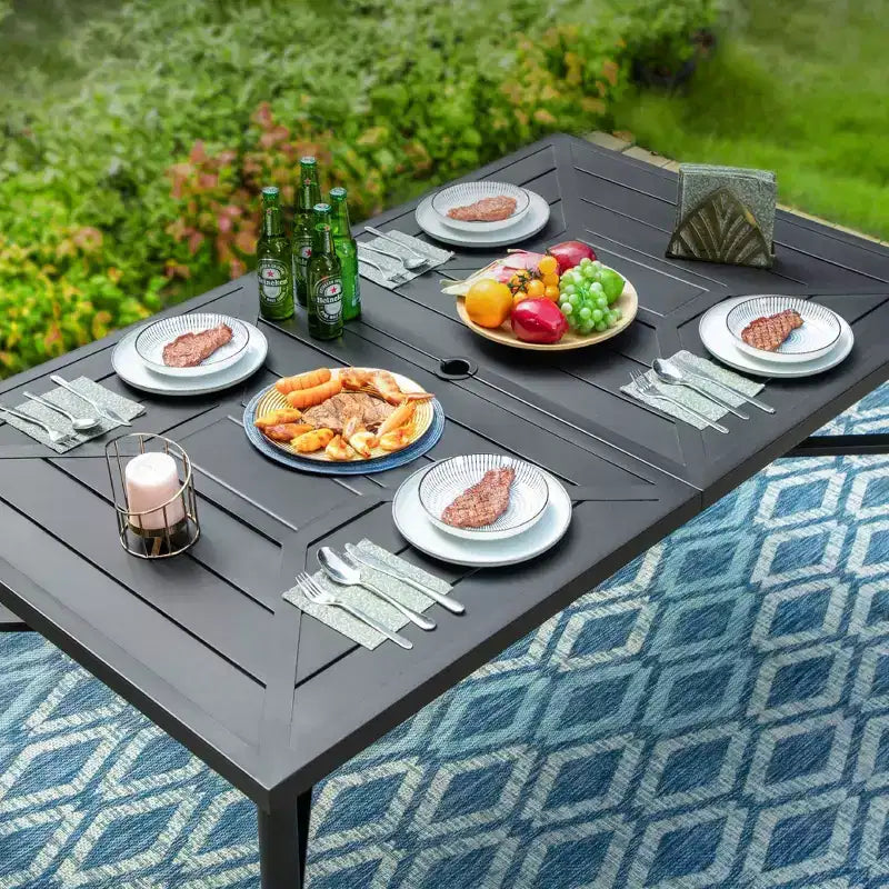 Tavolo da Pranzo Rettangolare in Acciaio Inox da Esterno con Foro per Ombrellone - Captiva Designs: Verniciato a Polvere, 6 Posti, Resistente agli Agenti Atmosferici