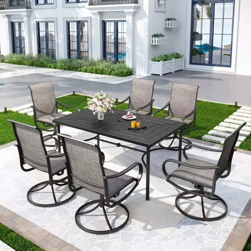 Tavolo da Pranzo Rettangolare in Acciaio Inox da Esterno con Foro per Ombrellone - Captiva Designs: Verniciato a Polvere, 6 Posti, Resistente agli Agenti Atmosferici