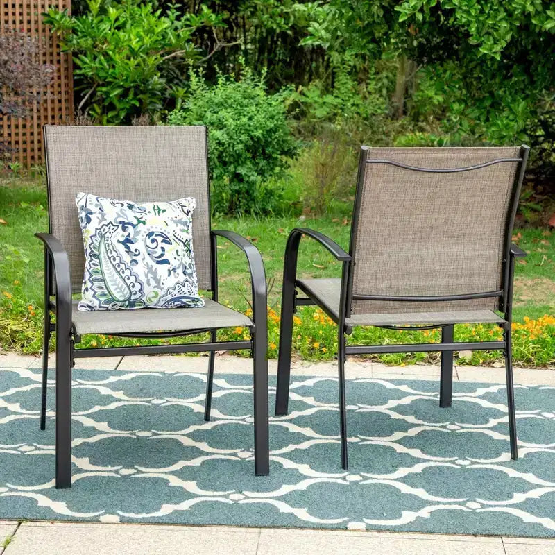 Set da pranzo per patio da 7 pezzi con tavolo in finto legno/acciaio con foro per ombrellone e sedie a sdraio - Captiva Designs