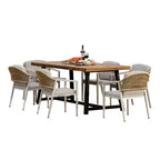 Christopher Knight 7pc Home Jasmine Outdoor 6 Seater Iron Frame with Acaica Wood Dining Set
