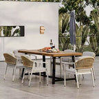 Christopher Knight 7 pz Home Jasmine Set da pranzo per esterni a 6 posti con struttura in ferro e legno di acacia