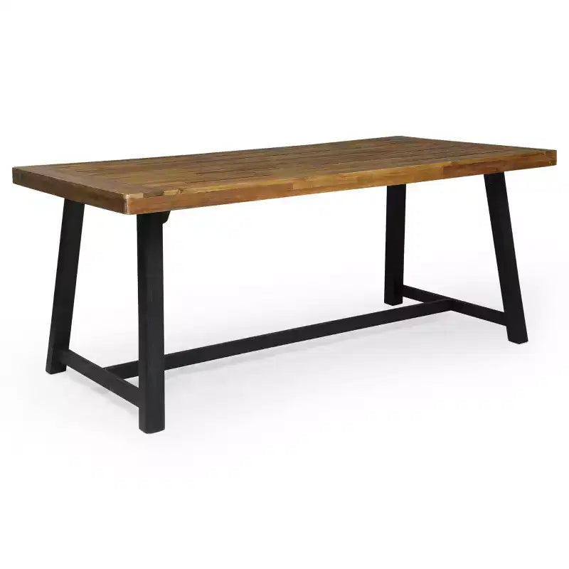 Christopher Knight 7 pz Home Jasmine Set da pranzo per esterni a 6 posti con struttura in ferro e legno di acacia