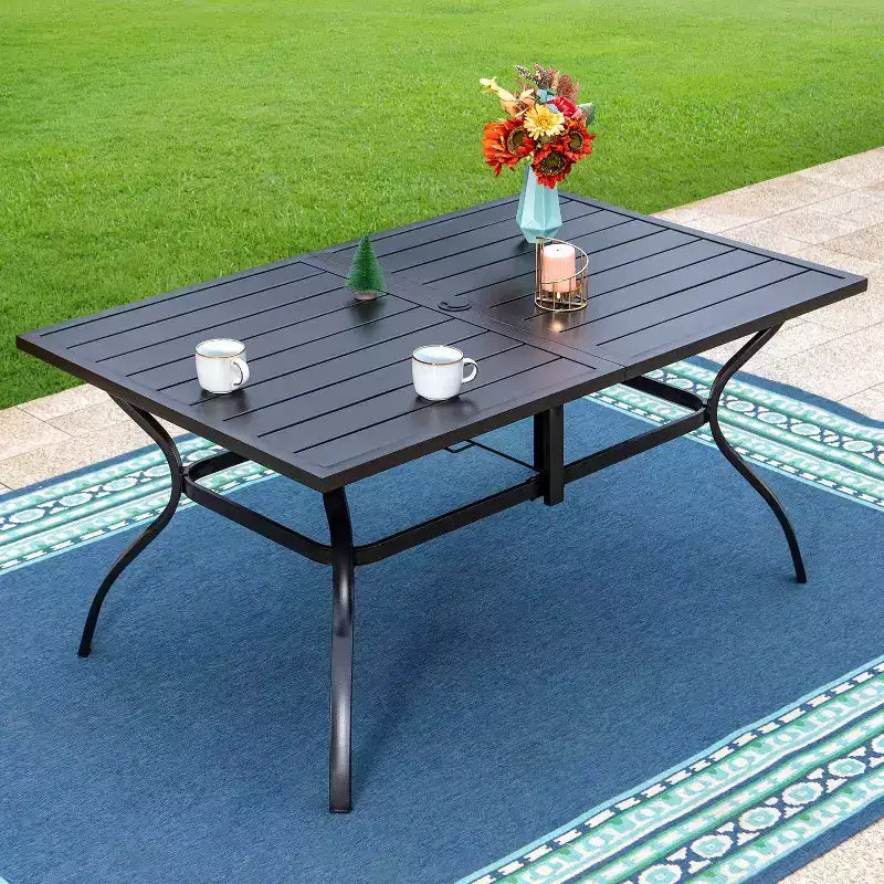 Set da patio da 7 pezzi con tavolo in acciaio e sedie a fionda in alluminio - Captiva Designs: Mobili da pranzo per esterni