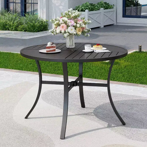 42" Outdoor Stainless Steel Round Dining Table - Captiva Designs: Umbrella Hole, E-Coating
