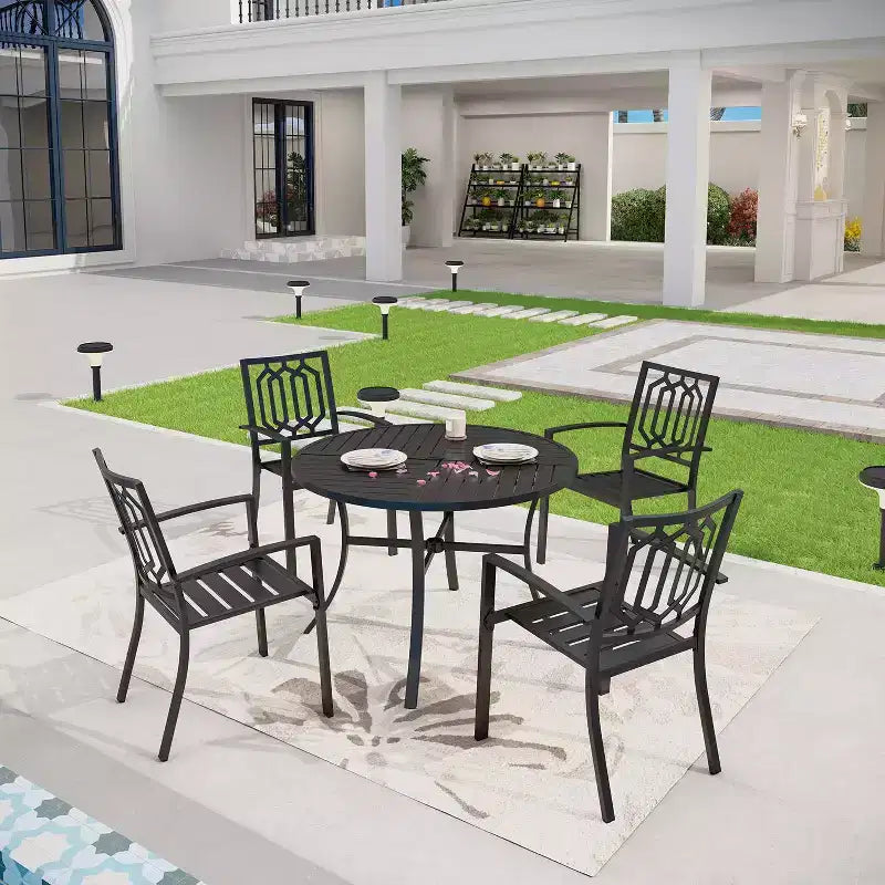 Tavolo da pranzo rotondo da esterno in acciaio inossidabile da 42" - Captiva Designs: Foro per ombrellone, rivestimento e-coating