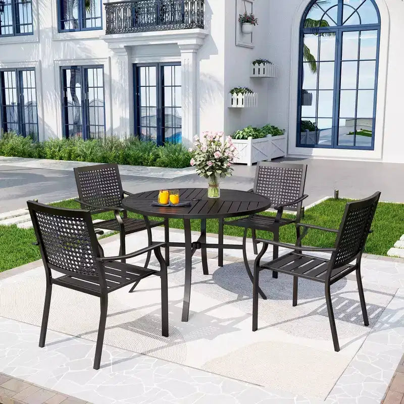 Tavolo da pranzo rotondo da esterno in acciaio inossidabile da 42" - Captiva Designs: Foro per ombrellone, rivestimento e-coating