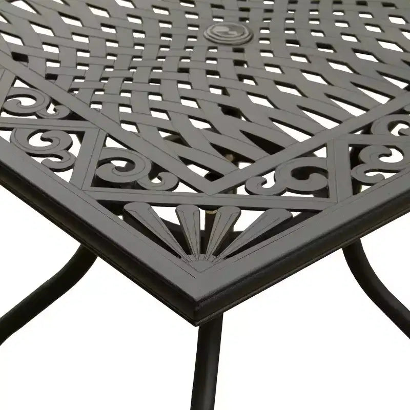 Tavolo da pranzo quadrato da patio ornamentale in alluminio da 37" - Nero - Oakland Living: Resistente ai raggi UV e alle intemperie