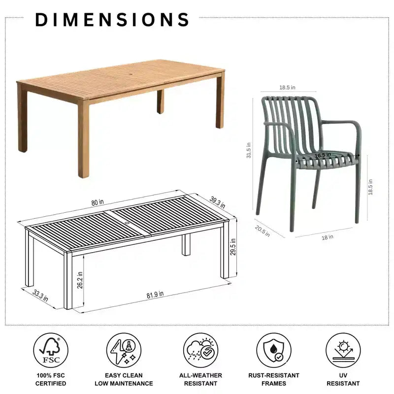 Amazonia Beijo set da pranzo da esterno rettangolare 7 pezzi, grigio