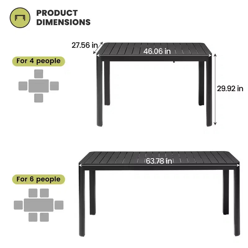 Crestlive Products Tavolo da pranzo da esterno rettangolare ed espandibile in alluminio per 4-6 persone, grigio
