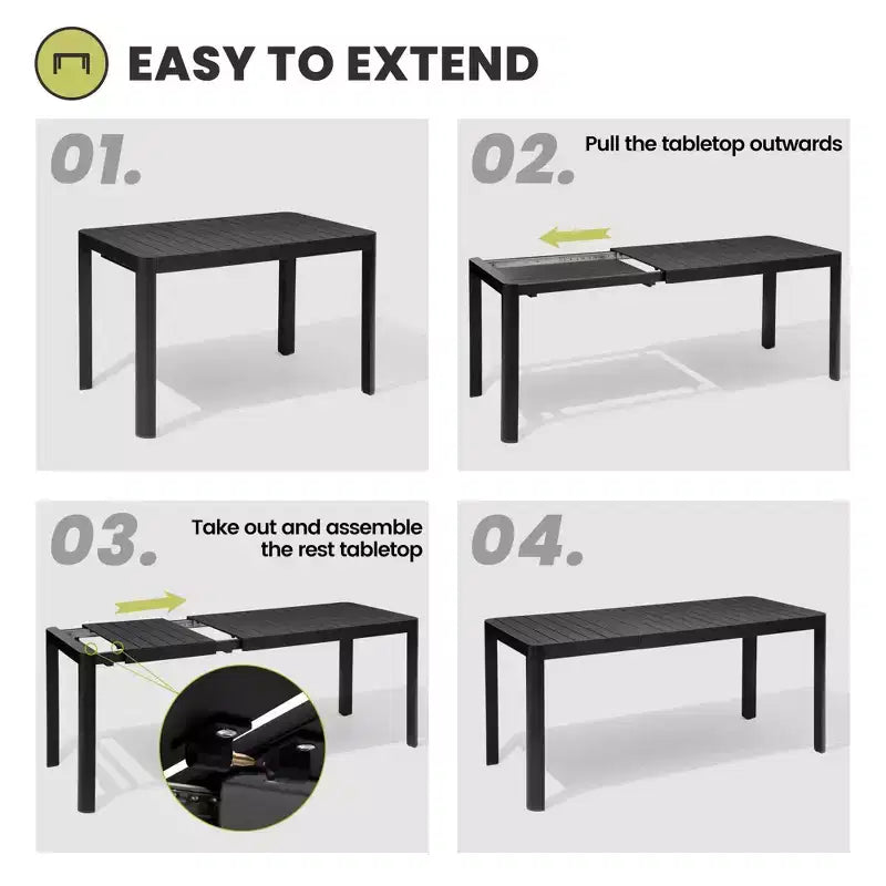 Crestlive Products Tavolo da pranzo da esterno rettangolare ed espandibile in alluminio per 4-6 persone, grigio