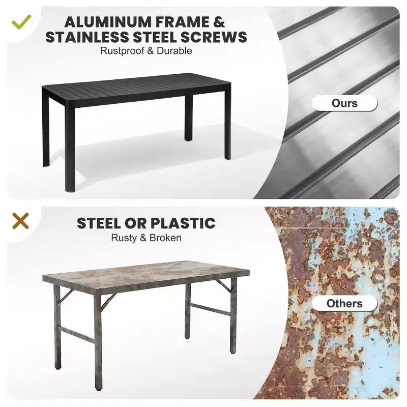 Crestlive Products Tavolo da pranzo da esterno rettangolare ed espandibile in alluminio per 4-6 persone, grigio