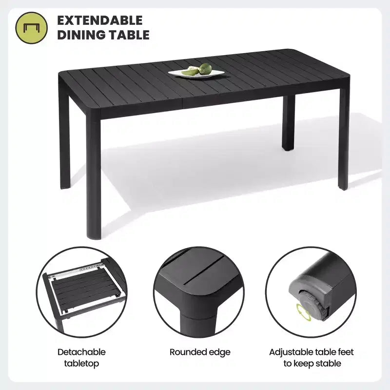 Crestlive Products Tavolo da pranzo da esterno rettangolare ed espandibile in alluminio per 4-6 persone, grigio