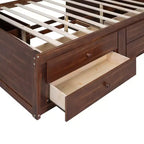 Letto/Divano Letto Matrimoniale in Legno con Ripiani, 4 Cassetti e 2 Armadietti, Marrone Antico - ModernLuxe