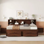 Letto/Divano Letto Matrimoniale in Legno con Ripiani, 4 Cassetti e 2 Armadietti, Marrone Antico - ModernLuxe