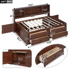 Letto/Divano Letto Matrimoniale in Legno con Ripiani, 4 Cassetti e 2 Armadietti, Marrone Antico - ModernLuxe