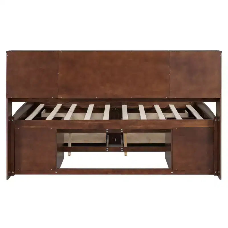 Letto/Divano Letto Matrimoniale in Legno con Ripiani, 4 Cassetti e 2 Armadietti, Marrone Antico - ModernLuxe