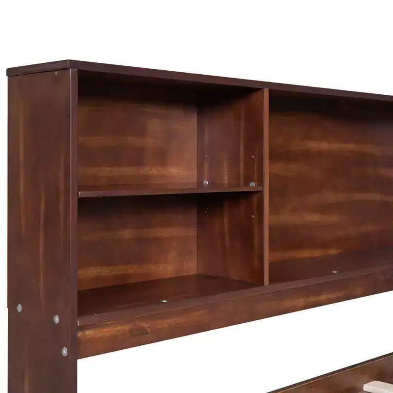 Letto/Divano Letto Matrimoniale in Legno con Ripiani, 4 Cassetti e 2 Armadietti, Marrone Antico - ModernLuxe