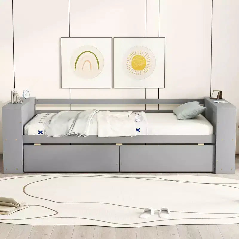 Lettino da Giorno Singolo con Ripiani e 2 Cassetti - ModernLuxe