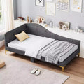 Costway Twin/Full Size Upholstered Daybed Rivet-Tufted Platform Bed with Metal Legs Wood Slats